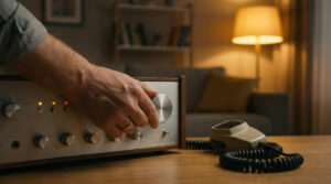 Adjusting karaoke echo settings with the effect knob on a home karaoke machine
